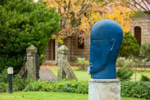 Blue Head with Glasses modern sculpture art
